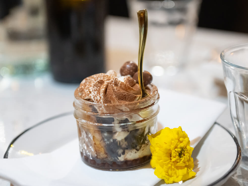 A close-up view of a baked good on a plate.