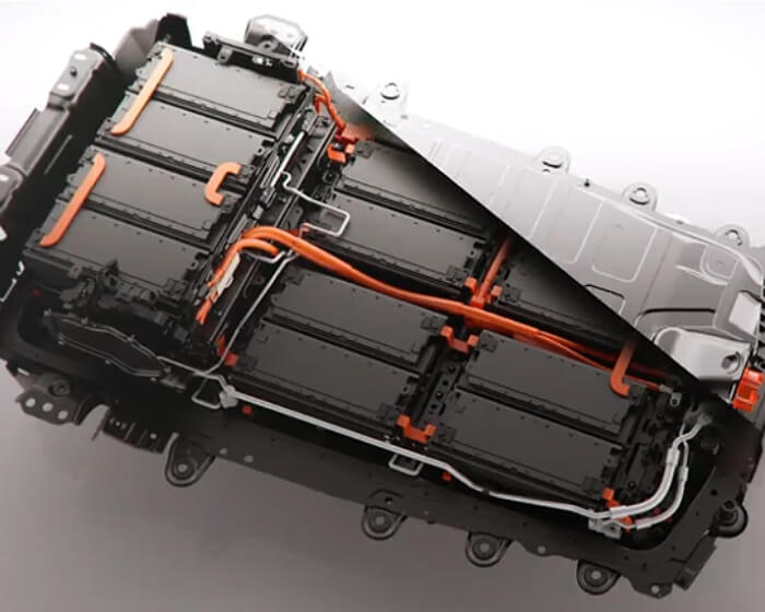Cross section of EV battery pack.