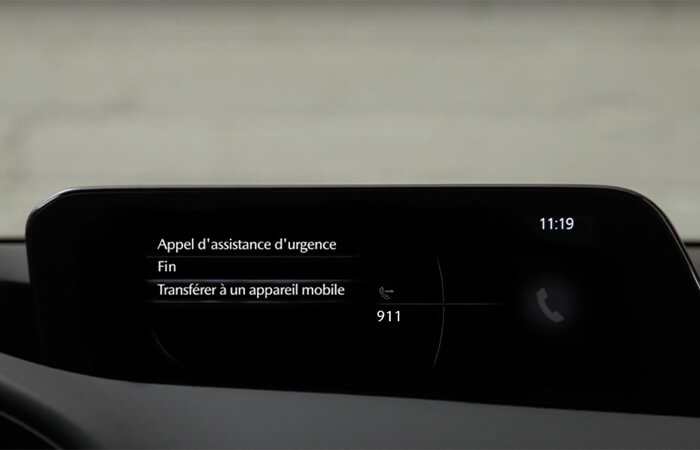 L’écran couleur d’infodivertissement affiche la fonction d’appel d’assistance d’urgence à l’écran.   